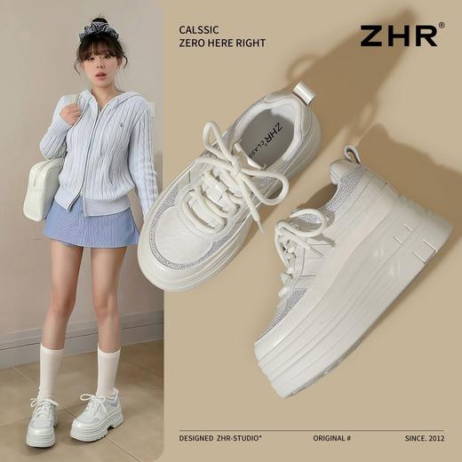 ZHR【7.5cm】则则厚底水钻小白鞋女2026春新款轻便百搭增高休闲鞋 商品图1