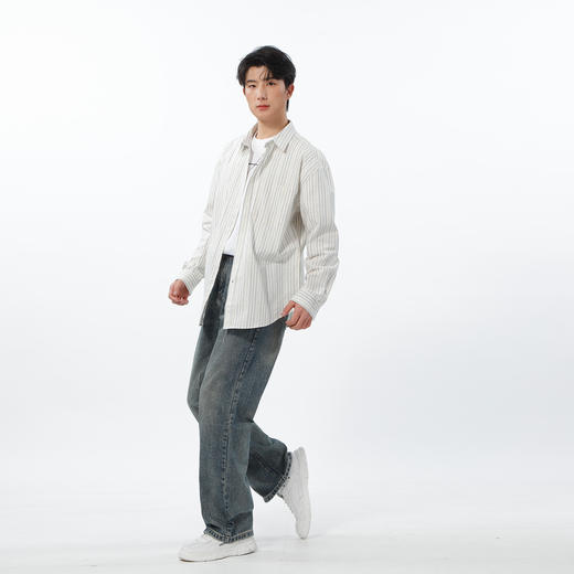 清新简约线绣条纹长袖衬衫-纪念日百货门店同款169693199 商品图1