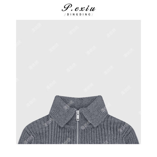 A008潘依绣丁丁宠粉羊-毛 美式拉链坑条翻领毛衣 Q1264 商品图2