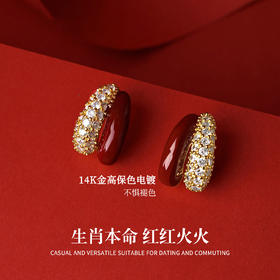 雀说 复古红色珐琅滴釉耳环女高级感耳钉tfy8773e