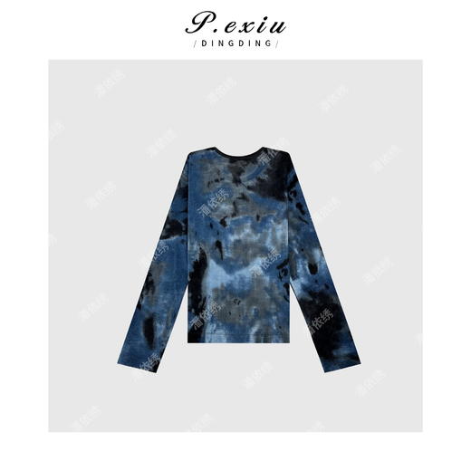 04-6潘依绣丁丁宠粉新中式撞色水墨晕染T恤 Q45011 商品图1