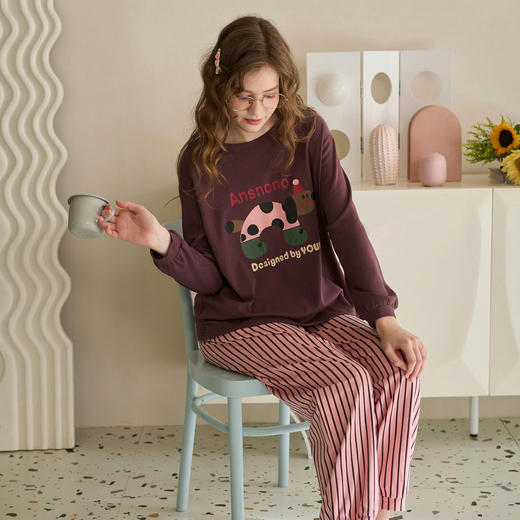 【品牌直发 换季焕新】芬腾女士纯棉长袖睡衣全棉春秋季新款休闲宽松套头春天家居服套装 商品图0