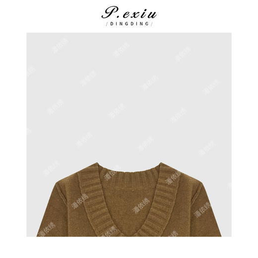 A008潘依绣丁丁宠粉100羊-毛 美拉德色系大V领毛衣 Q1290 商品图2