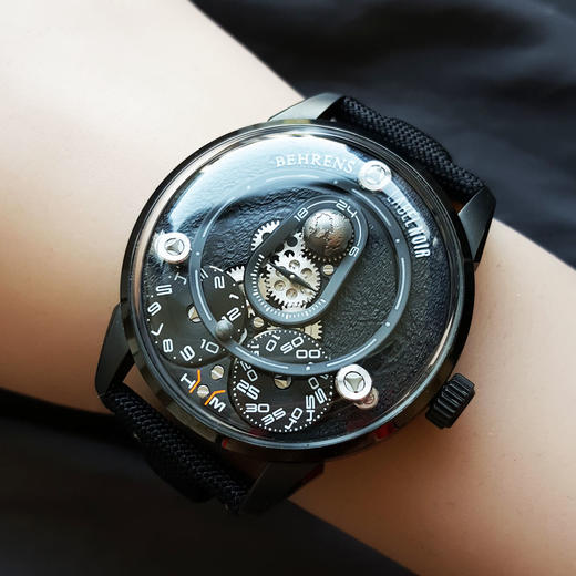 【95新】BEHRENS 贝伦斯BHR020自动机械机芯24小时显示；模拟地月系统的公转与自转42MM（男款）创想家系列黑钢250126JJ02 商品图8