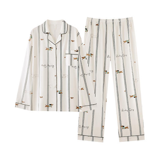 【品牌直发 换季焕新】芬腾情侣睡衣春秋季纯棉条纹长袖套装时尚休闲宽松家居服 商品图2