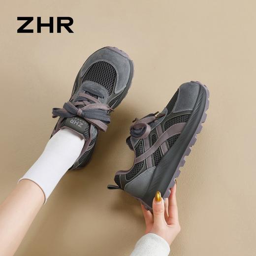 ZHR则则头层猪皮阿甘鞋女春秋款网面运动鞋女百搭休闲鞋德训鞋女 商品图3