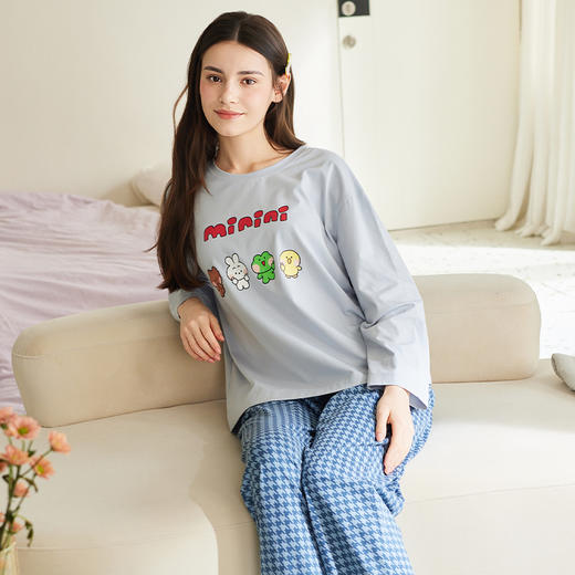 【品牌直发 换季焕新】芬腾布朗熊女士纯棉睡衣春秋季圆领长袖套装可爱休闲可外穿家居服 商品图2