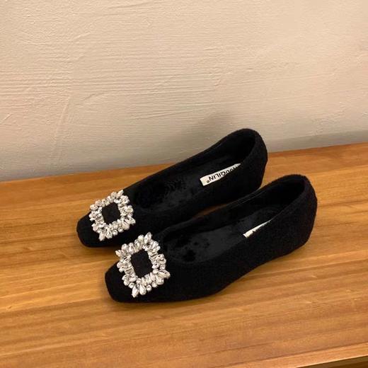 【YW】无忧购春季新款呢子高级感气质方头水钻女加绒单鞋2028（3.1截单后3-7天发货) 商品图4