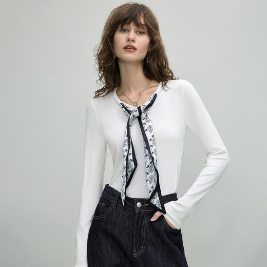 百媚生 丝巾打底衫内搭通勤风气质长袖t恤81612 商品图3