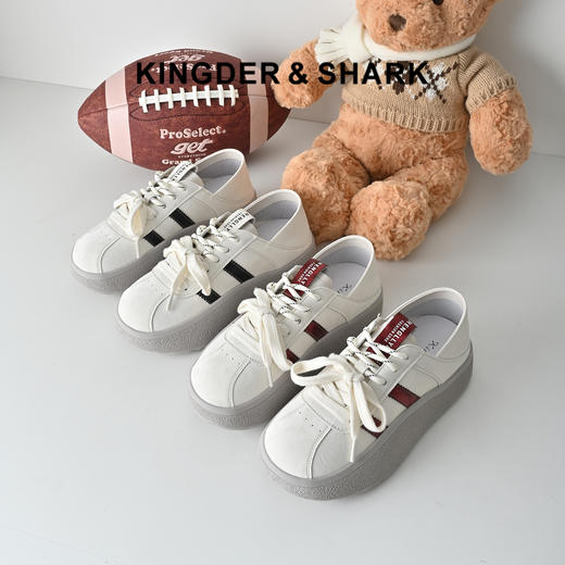经典鲨2026年春专柜新品牛皮革潮流拼色摇摇底休闲德训鞋女KW316-617011 商品图0