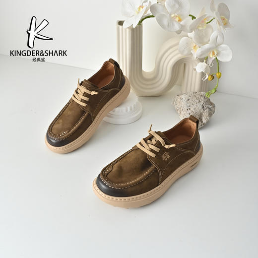 经典鲨2026年春季专柜新品牛皮革男士户外一脚蹬工装休闲鞋KW227-613011 商品图2