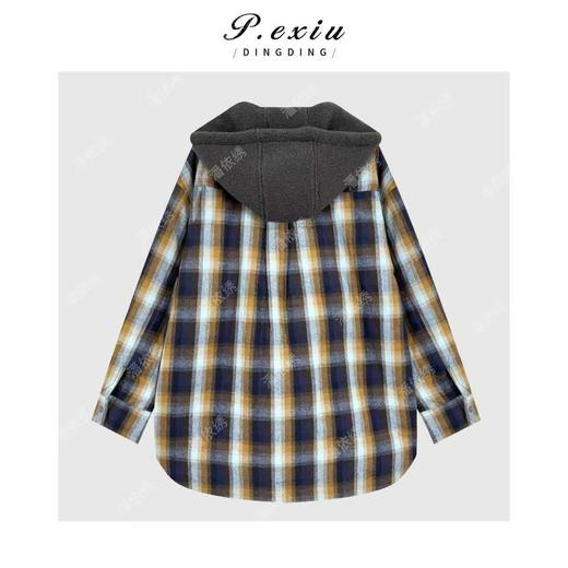 100%棉韩系男友风格纹拼接摇粒绒连帽夹棉外套M9157 商品图1