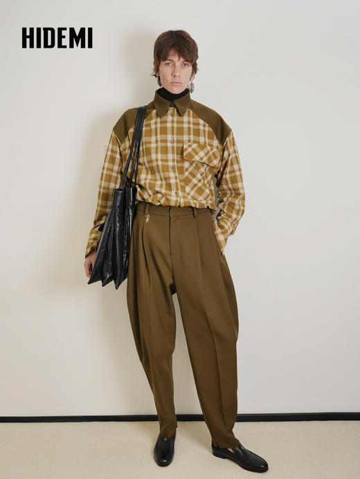 HIDEMI 色织格纹撞色拼接贴袋衬衫外套上衣 商品图3