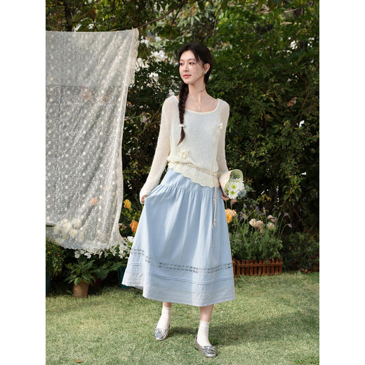 鹿向南「浅白春絮」杏色长袖毛针织衫春新款小众设计感镂空上衣女 商品图2