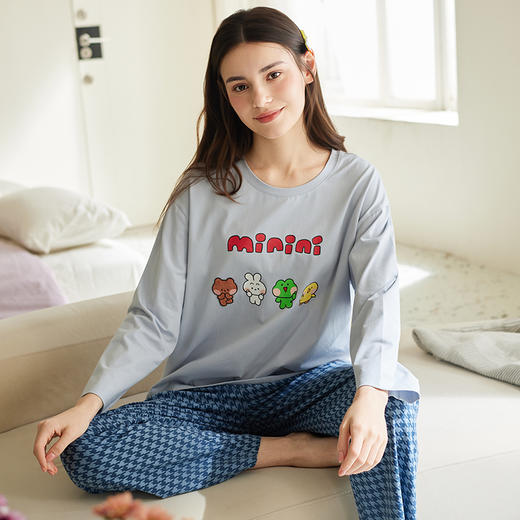 【品牌直发 换季焕新】芬腾布朗熊女士纯棉睡衣春秋季圆领长袖套装可爱休闲可外穿家居服 商品图4