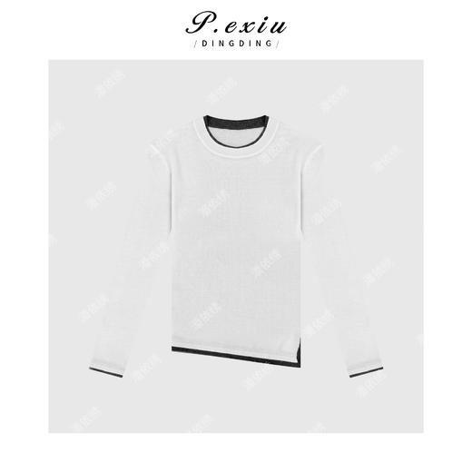 04-1潘依绣丁丁宠粉休闲撞色下摆开叉毛织上衣 Q4571 商品图1