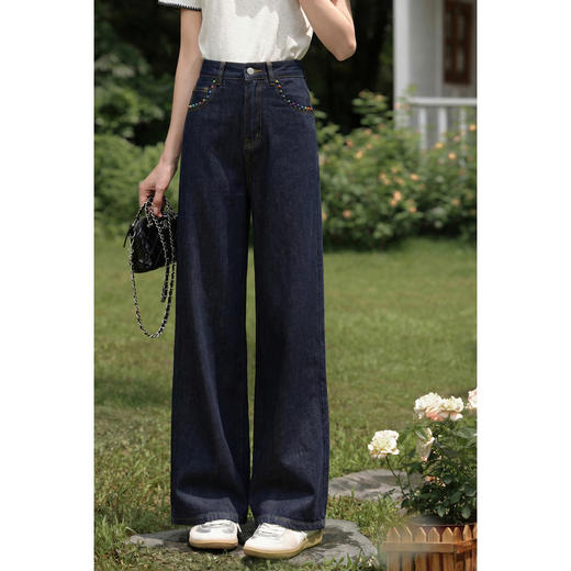 鹿向南「漫步雅姿」蓝色牛仔裤女春季新款巨好看宽松高腰阔腿裤 商品图2