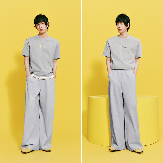 森马休闲裤男夏季宽松阔腿针织裤2026新款显高显瘦菱形格垂顺长裤 商品图4