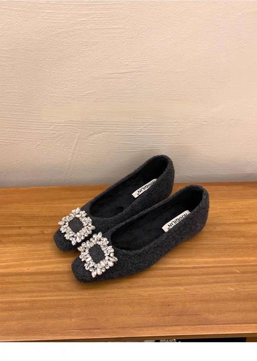 【YW】无忧购春季新款呢子高级感气质方头水钻女加绒单鞋2028（3.1截单后3-7天发货) 商品图5