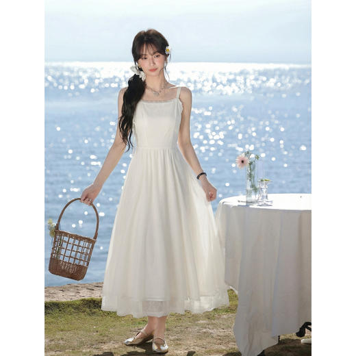 鹿向南「柔纱春影」杏色无袖连衣裙女春夏新款收腰海边度假吊带裙 商品图4