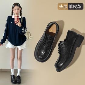ZHR头层羊皮英伦单鞋2026新款乐福鞋系带黑色小皮鞋百搭通勤女鞋