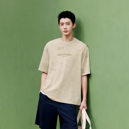 森马短袖T恤男夏季趣味萌宠满印字母针织衫纯棉宽松上衣时尚潮流 商品图2