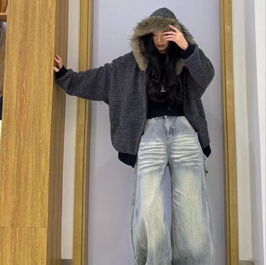 NC连帽大毛领条纹加绒外套51203 冬季 134314222572 商品图1