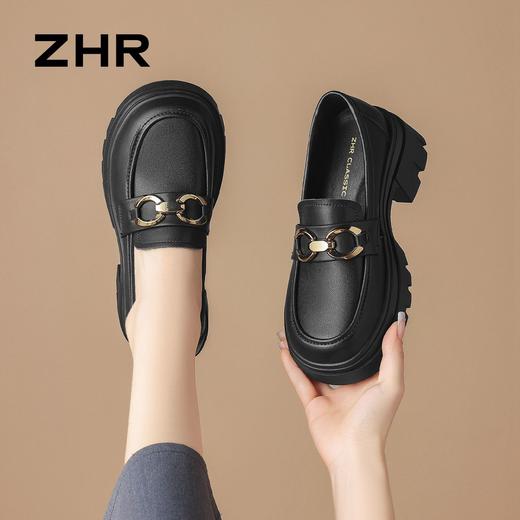 ZHR则则头层牛皮双环扣厚底乐福鞋2026春季新款气质舒适通勤单鞋 商品图3