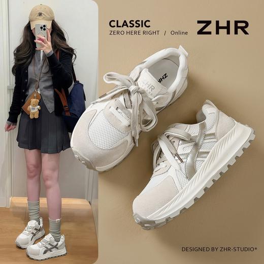 ZHR则则头层猪皮阿甘鞋女春秋款网面运动鞋女百搭休闲鞋德训鞋女 商品图9
