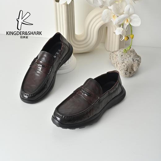 经典鲨2026年专辑专柜新品牛皮革一脚蹬正装商务皮鞋KW366-613021 商品图1