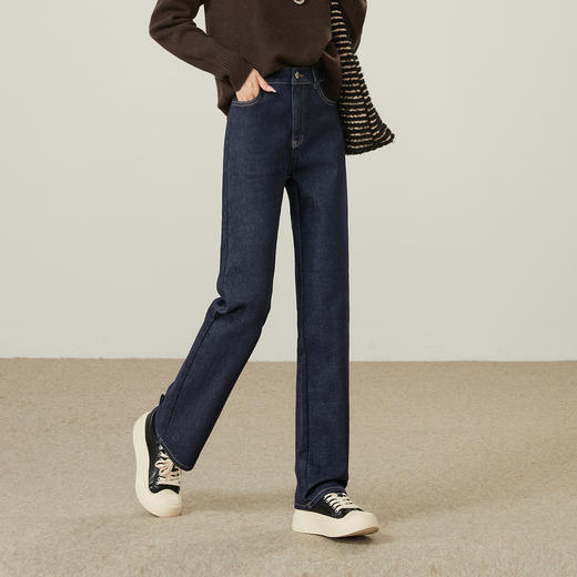 【厚绒-小直筒-长裤】逸阳冬加绒加厚不易褪色烟管牛仔直筒裤4903B 商品图6