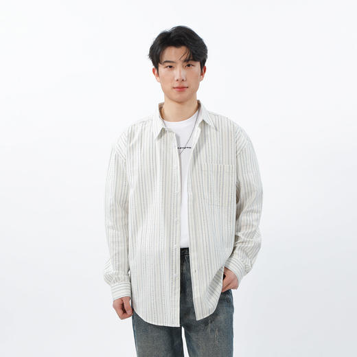 清新简约线绣条纹长袖衬衫-纪念日百货门店同款169693199 商品图0