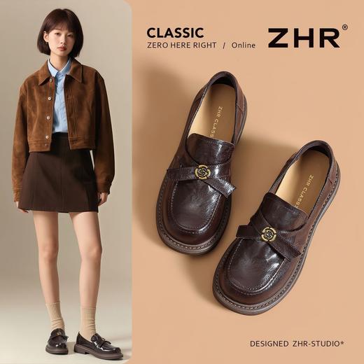 ZHR真皮山茶花英伦风小皮鞋2026春季新款通勤女鞋百搭单鞋乐福鞋 商品图3