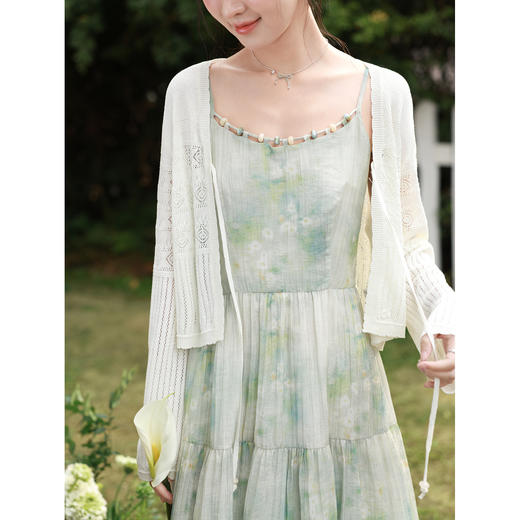 鹿向南「只此青绿」杏色长袖针织衫女春季宽松短款镂空开衫上衣 商品图4