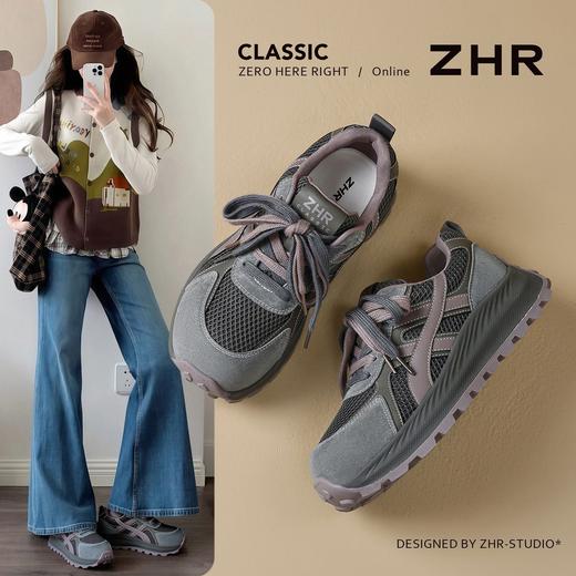 ZHR则则头层猪皮阿甘鞋女春秋款网面运动鞋女百搭休闲鞋德训鞋女 商品图8