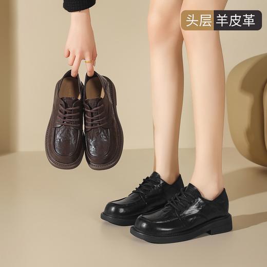 ZHR头层羊皮英伦单鞋2026新款乐福鞋系带黑色小皮鞋百搭通勤女鞋 商品图6