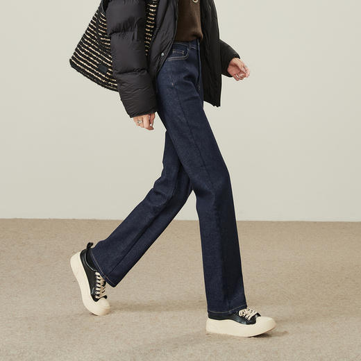 【厚绒-小直筒-长裤】逸阳冬加绒加厚不易褪色烟管牛仔直筒裤4903B 商品图4