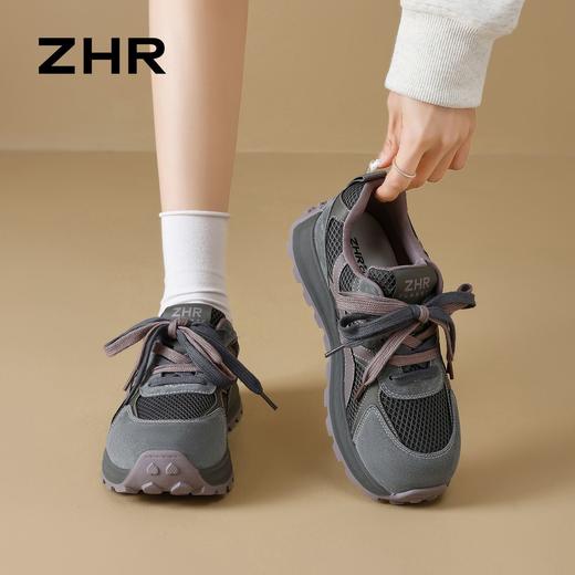 ZHR则则头层猪皮阿甘鞋女春秋款网面运动鞋女百搭休闲鞋德训鞋女 商品图1