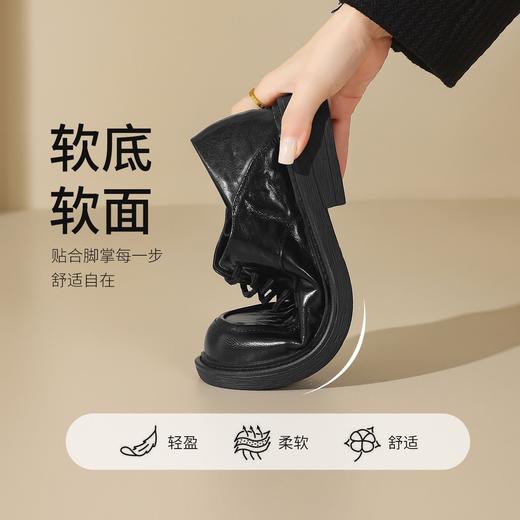 ZHR头层羊皮英伦单鞋2026新款乐福鞋系带黑色小皮鞋百搭通勤女鞋 商品图4