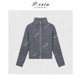 A008潘依绣丁丁宠粉羊-毛 美式拉链坑条翻领毛衣 Q1264