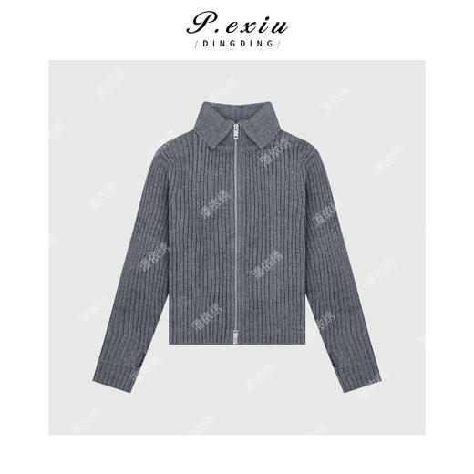 A008潘依绣丁丁宠粉羊-毛 美式拉链坑条翻领毛衣 Q1264 商品图0