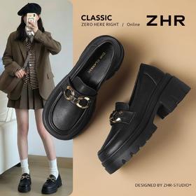 ZHR则则头层牛皮双环扣厚底乐福鞋2026春季新款气质舒适通勤单鞋