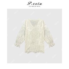04-1潘依绣丁丁宠粉法式风重工全蕾丝绣花长袖T恤 Q45033