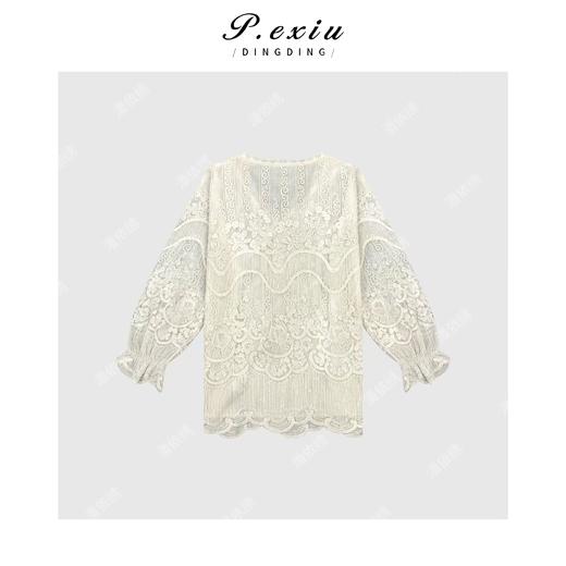 04-1潘依绣丁丁宠粉法式风重工全蕾丝绣花长袖T恤 Q45033 商品图0