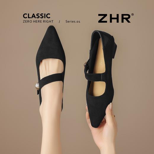 ZHR则则尖头方扣粗跟玛丽珍鞋女鞋2026新款法式优雅简约浅口单鞋 商品图5