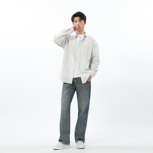 清新简约线绣条纹长袖衬衫-纪念日百货门店同款169693199 商品图3