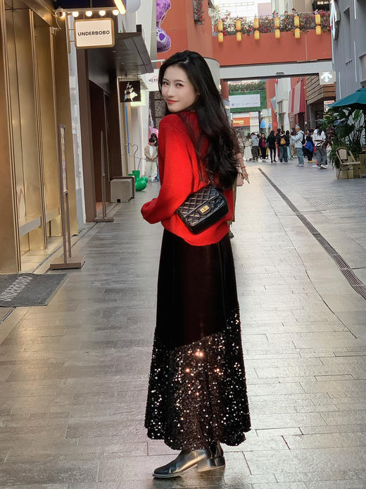 【百图lulu定制】【虞美人闪光裙】鱼尾 亮片 点缀 丝绒鱼尾裙 商品图10