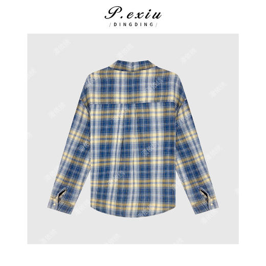 04-6潘依绣丁丁宠粉美式复古黄蓝撞色格子衬衣 Q45042 商品图1