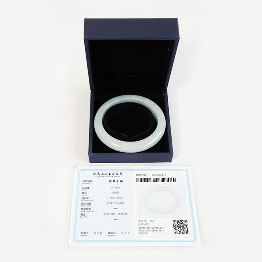 【天然正品】A货翡翠天然无纹裂糯种浅绿色61.5号翡翠手镯030226NJT31 商品图1