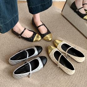 【YW】无忧购法式小香风玛丽珍鞋女高级感浅口一字扣平底单鞋A108（3.1截单后3-7天发货)